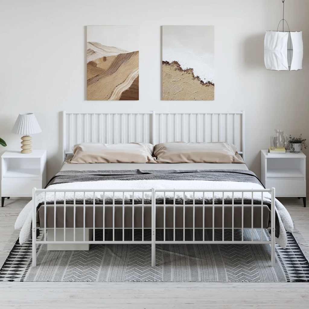 sengeramme med sengegavl og fodgærde 183x213 cm metal hvid