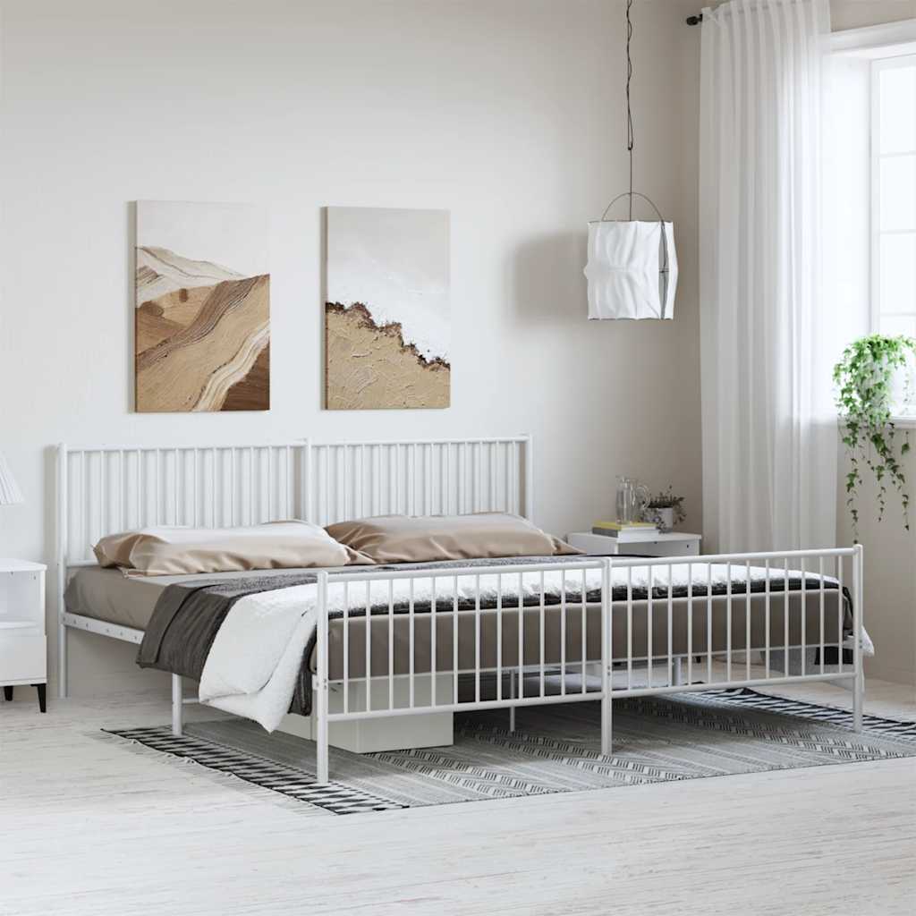 sengeramme med sengegavl og fodgærde 193x203 cm metal hvid
