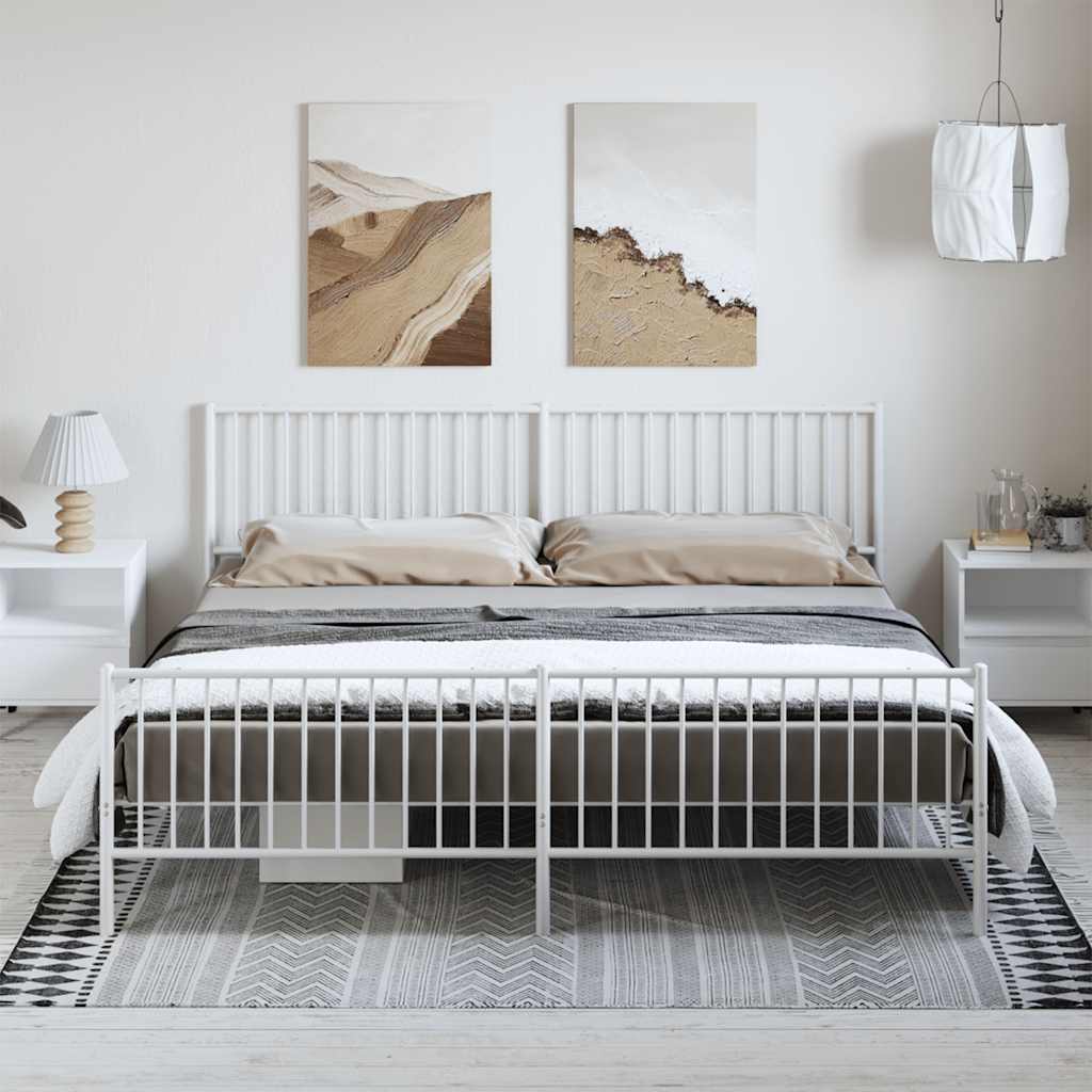 sengeramme med sengegavl og fodgærde 193x203 cm metal hvid