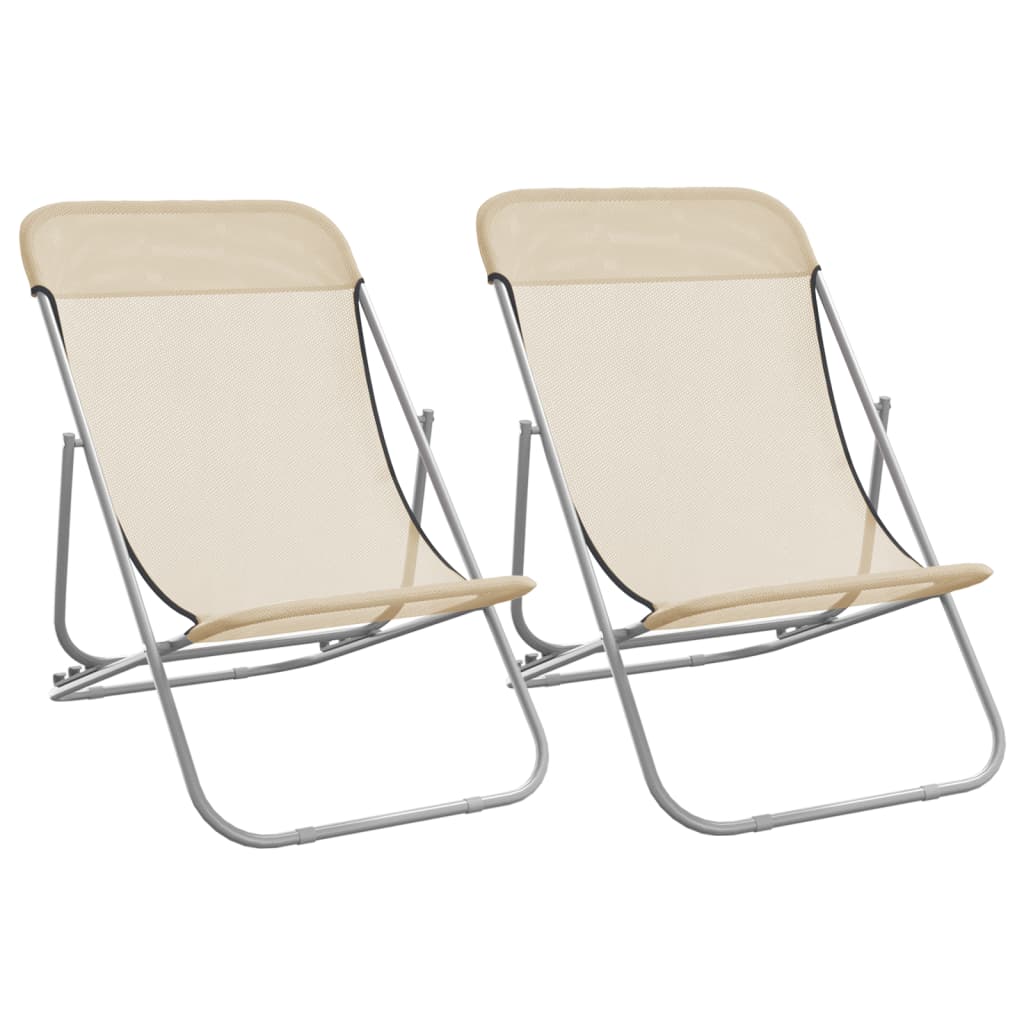foldbare strandstole 2 stk. textilene pulverlakeret stål creme