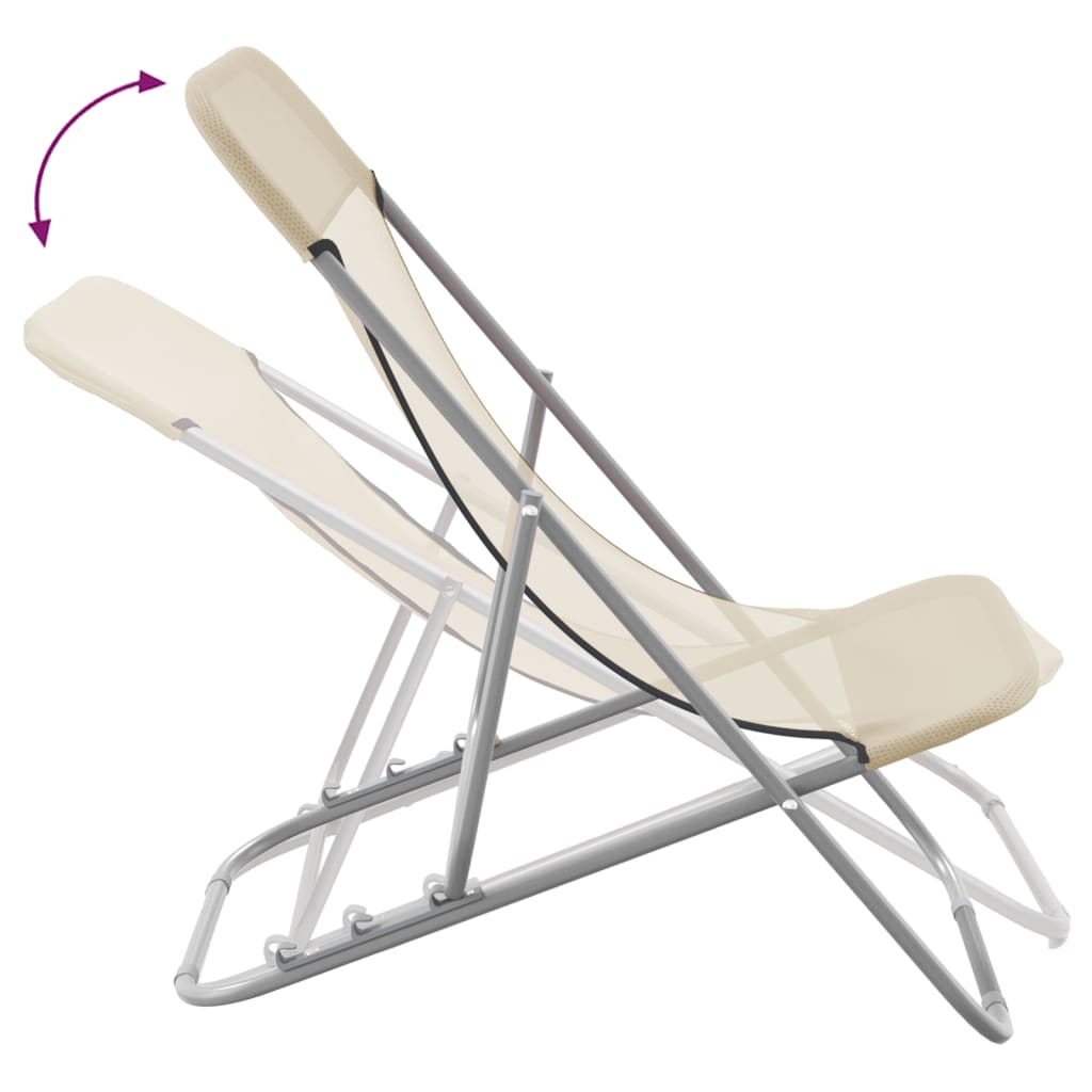 foldbare strandstole 2 stk. textilene pulverlakeret stål creme