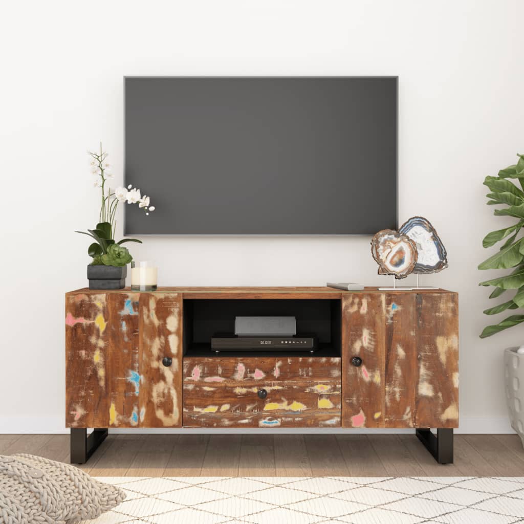 tv-bord 105x33,5x46 cm massivt genbrugstræ og konstrueret træ