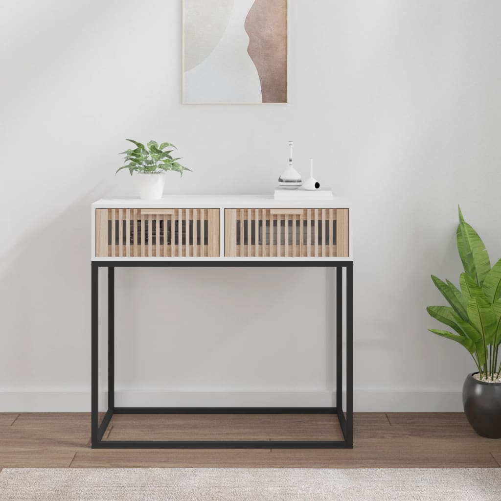 konsolbord 80x30x75 cm konstrueret træ og jern hvid