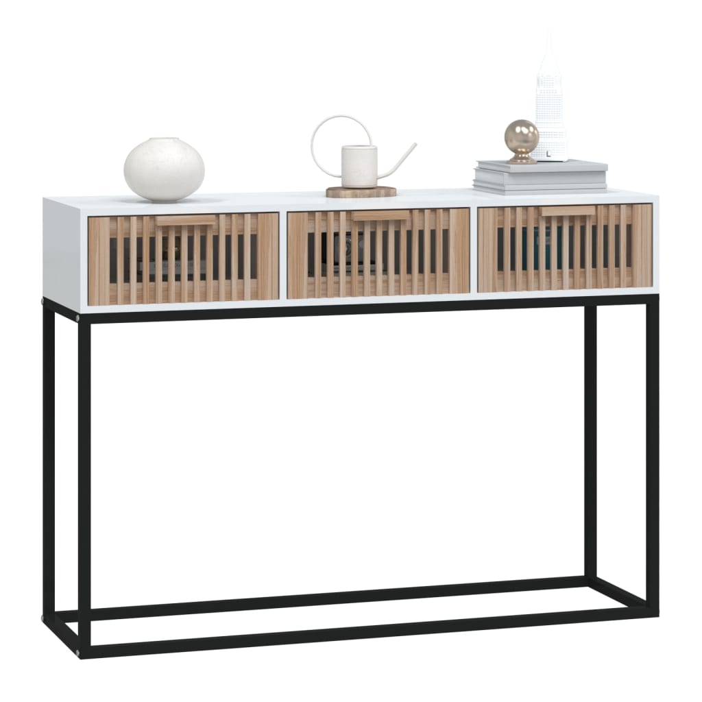 konsolbord 105x30x75 cm konstrueret træ og jern hvid