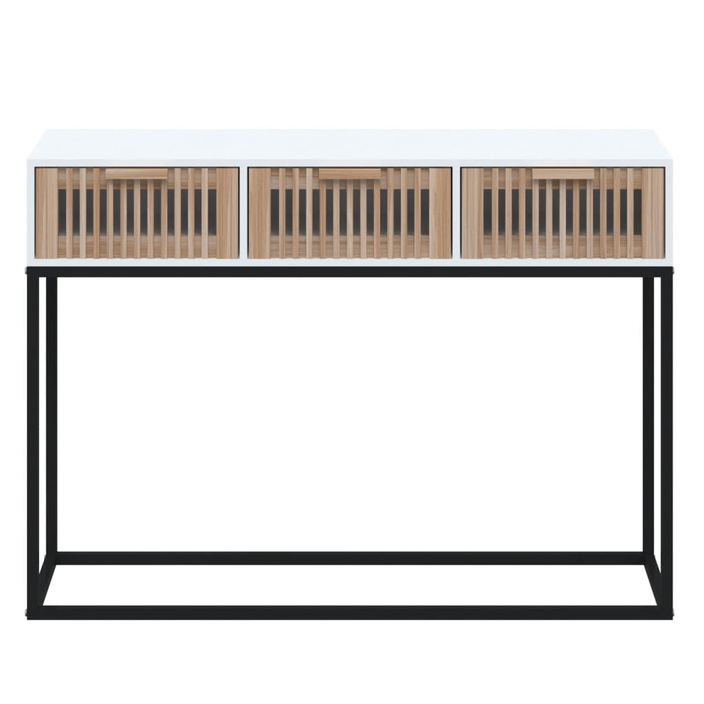 konsolbord 105x30x75 cm konstrueret træ og jern hvid