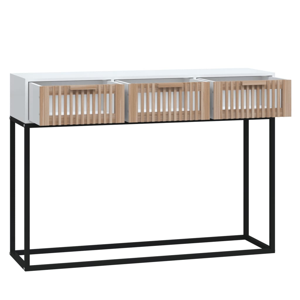 konsolbord 105x30x75 cm konstrueret træ og jern hvid