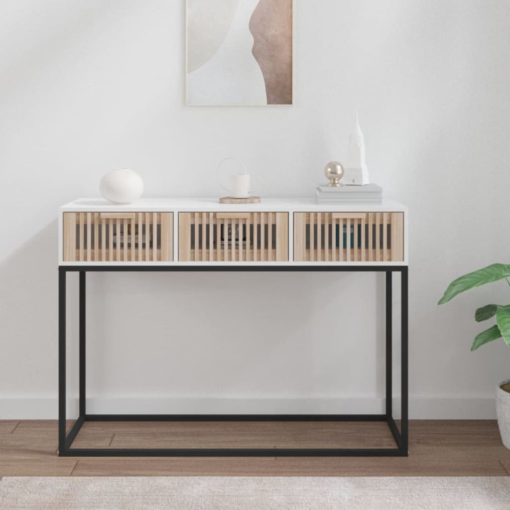 konsolbord 105x30x75 cm konstrueret træ og jern hvid