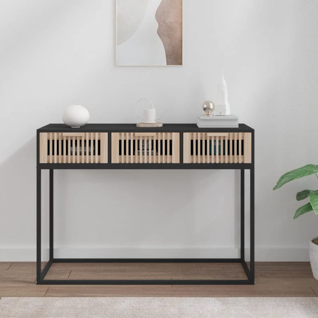 konsolbord 105x30x75 cm konstrueret træ og jern sort