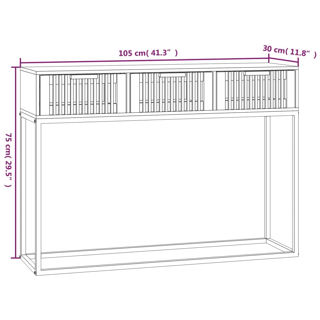 konsolbord 105x30x75 cm konstrueret træ og jern