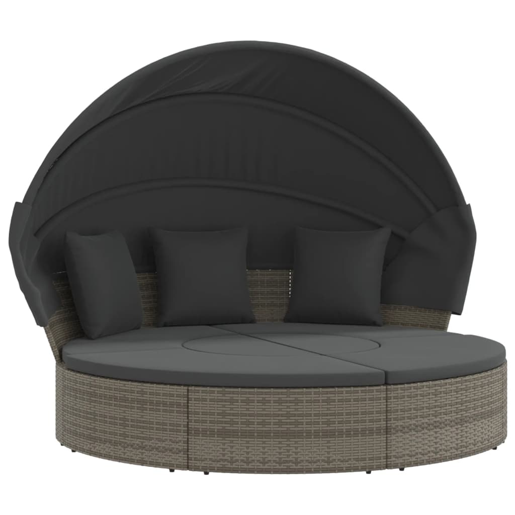 udendørs loungeseng med tag og hynder polyrattan grå