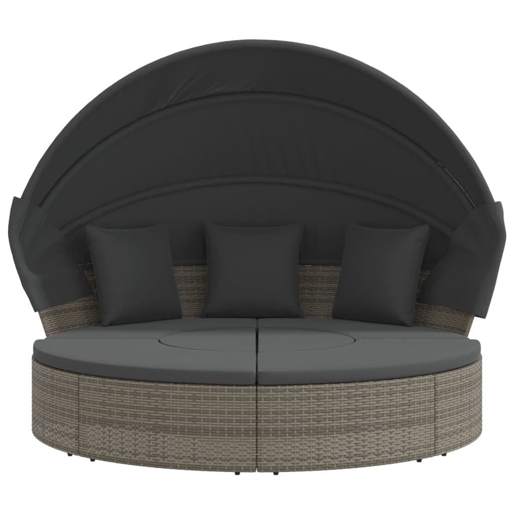 udendørs loungeseng med tag og hynder polyrattan grå
