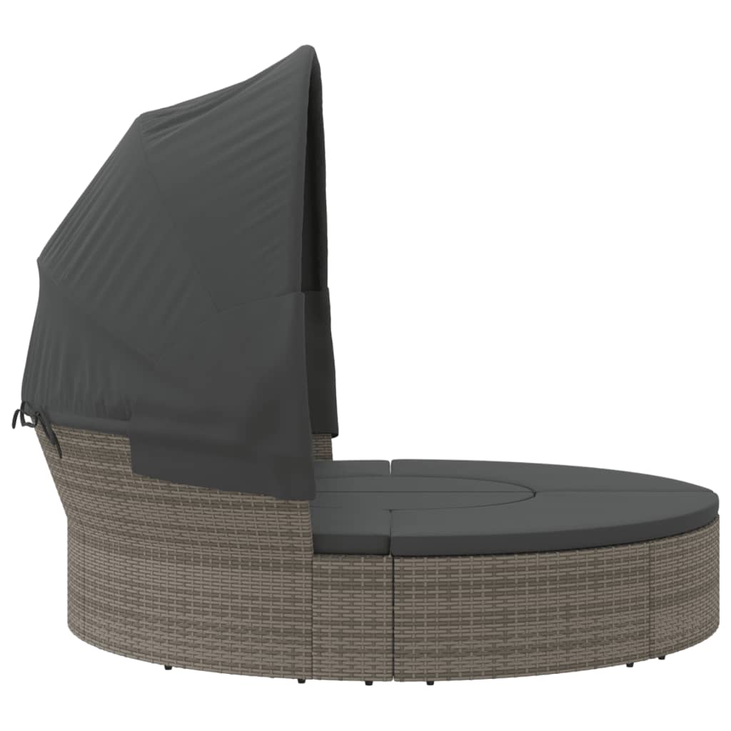 udendørs loungeseng med tag og hynder polyrattan grå