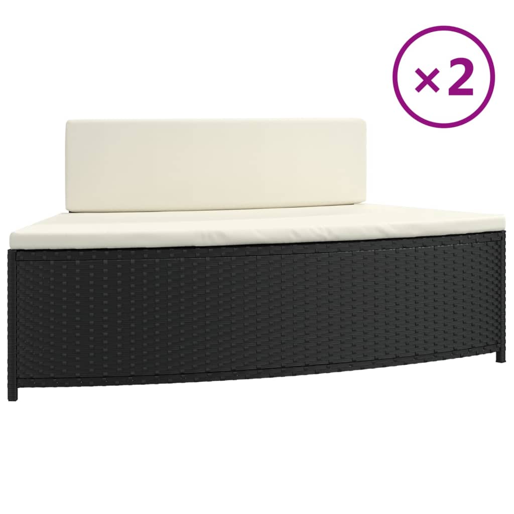 spabænke med hynder 2 stk. polyrattan sort