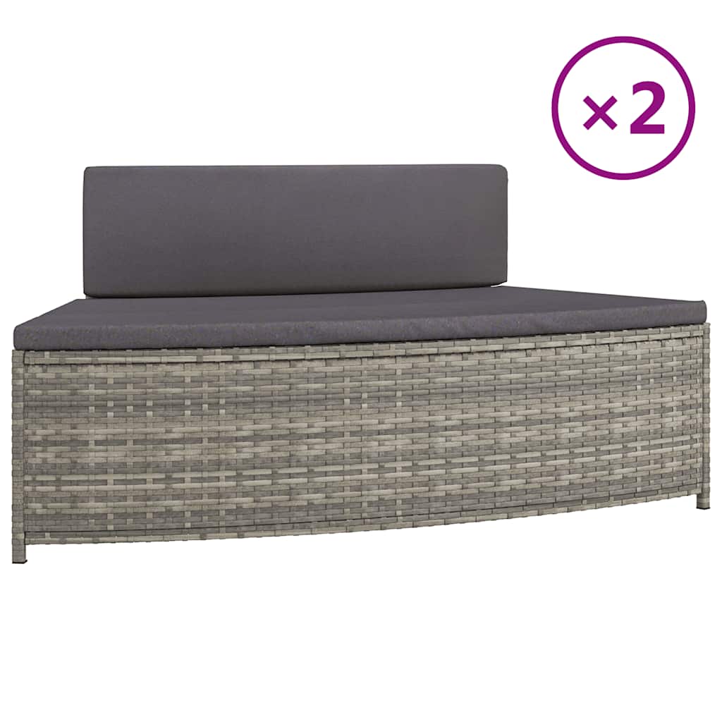 spabænke med hynder 2 stk. polyrattan grå