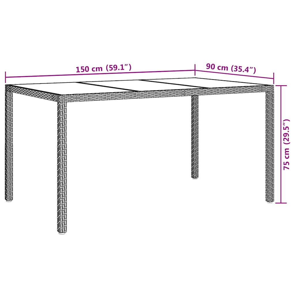 Havemøbel Bord Grå 150 x 90 x 75 cm polyrattan