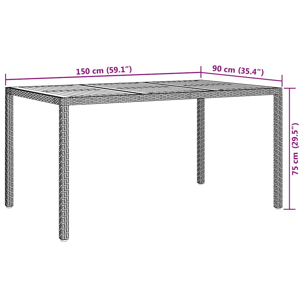 Havemøbel Bord Grå 150 x 90 x 75 cm polyrattan