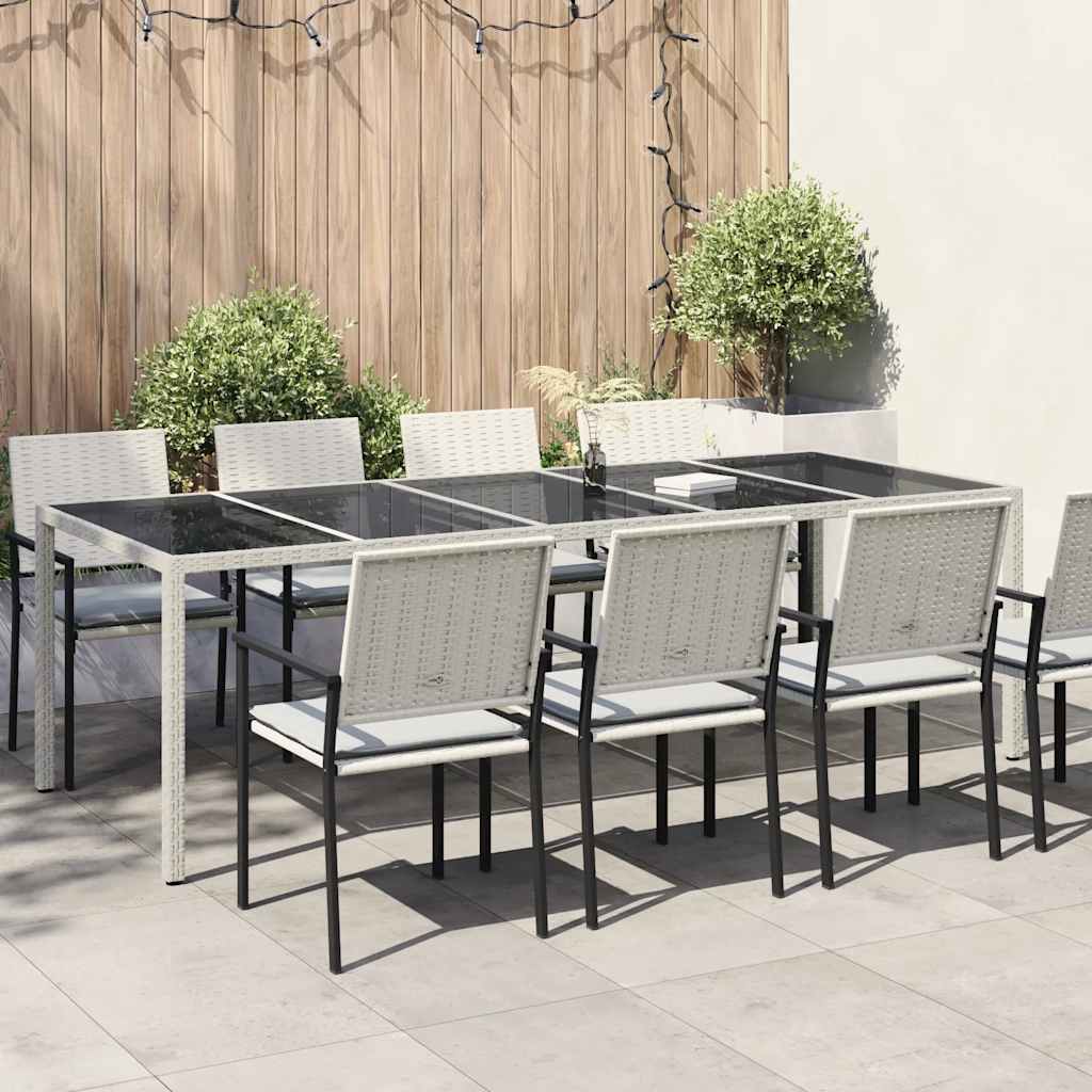 havebord 250x100x75 cm polyrattan og hærdet glas hvid