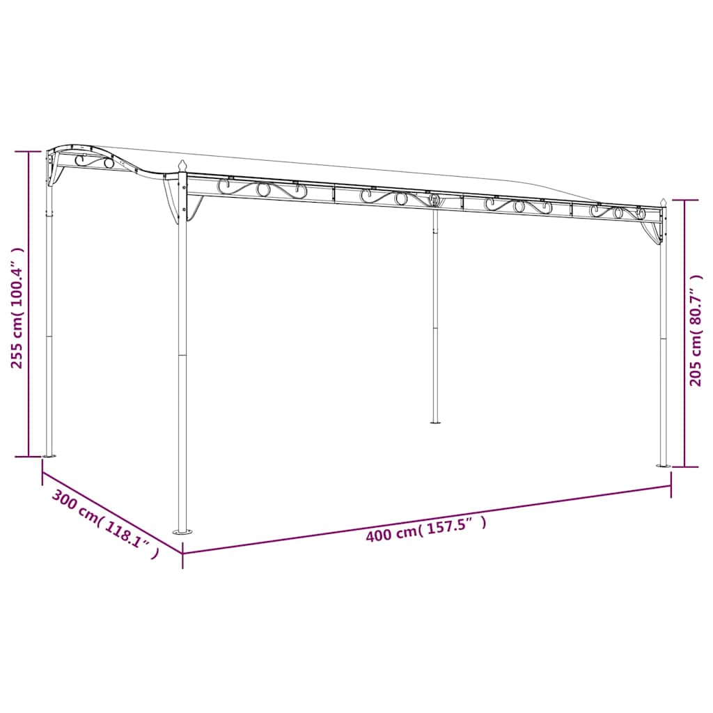 baldakin 4x3 m 180 g/m² stof og stål cremefarvet