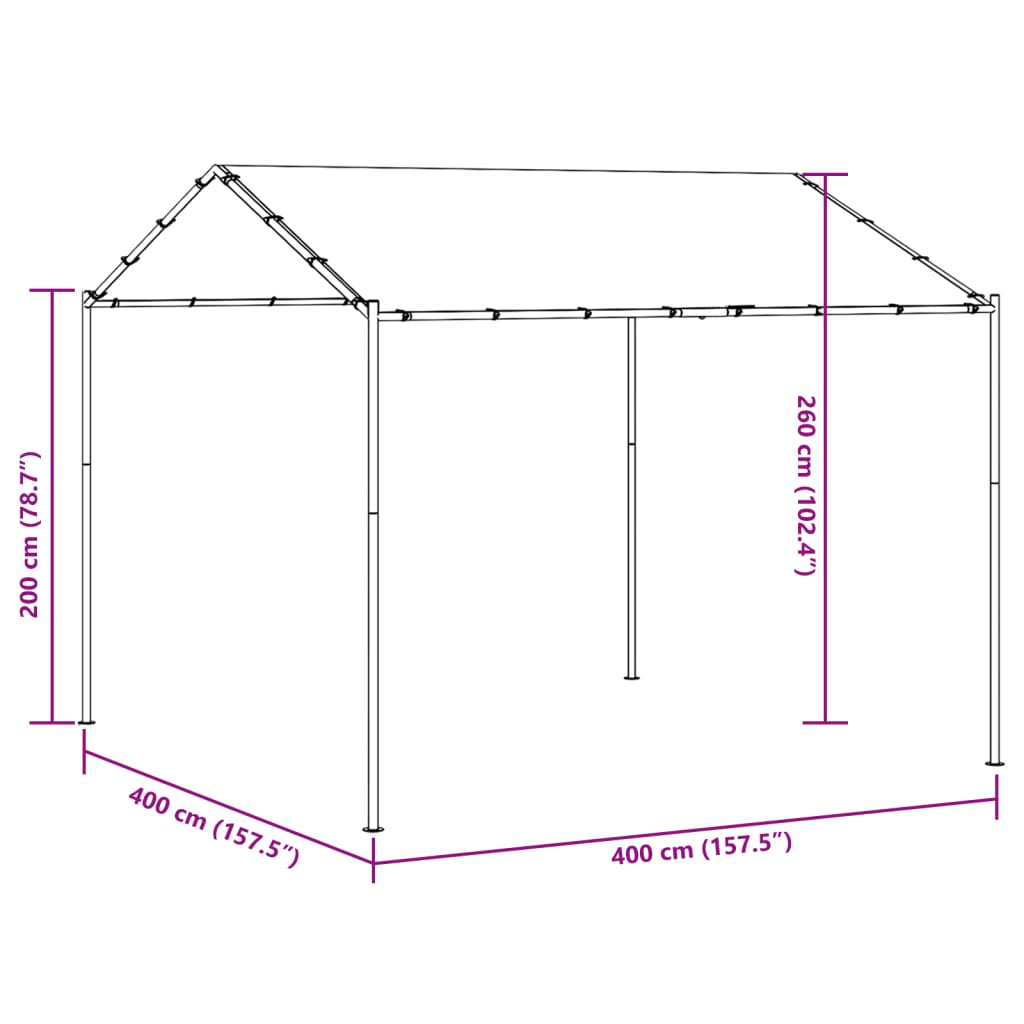 pavillon 4x4 m stål og stof antracitgrå