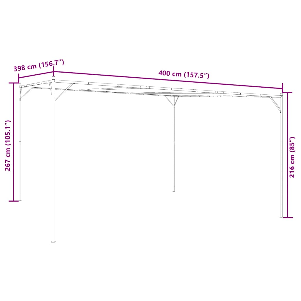 pavillon 4x4 m 180 g/m² stof og stål antracitgrå