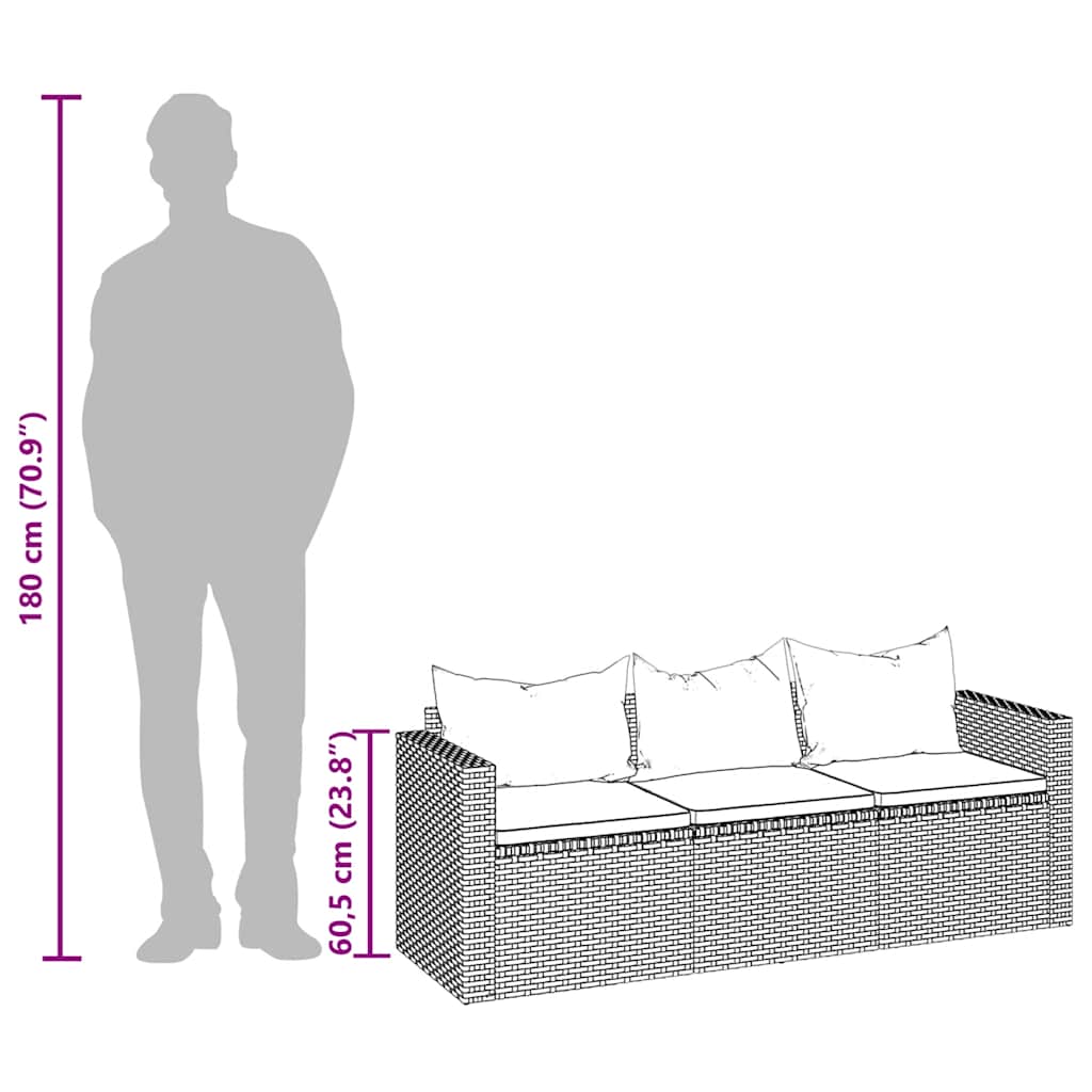 3-personers havesofa med hynder polyrattan sort
