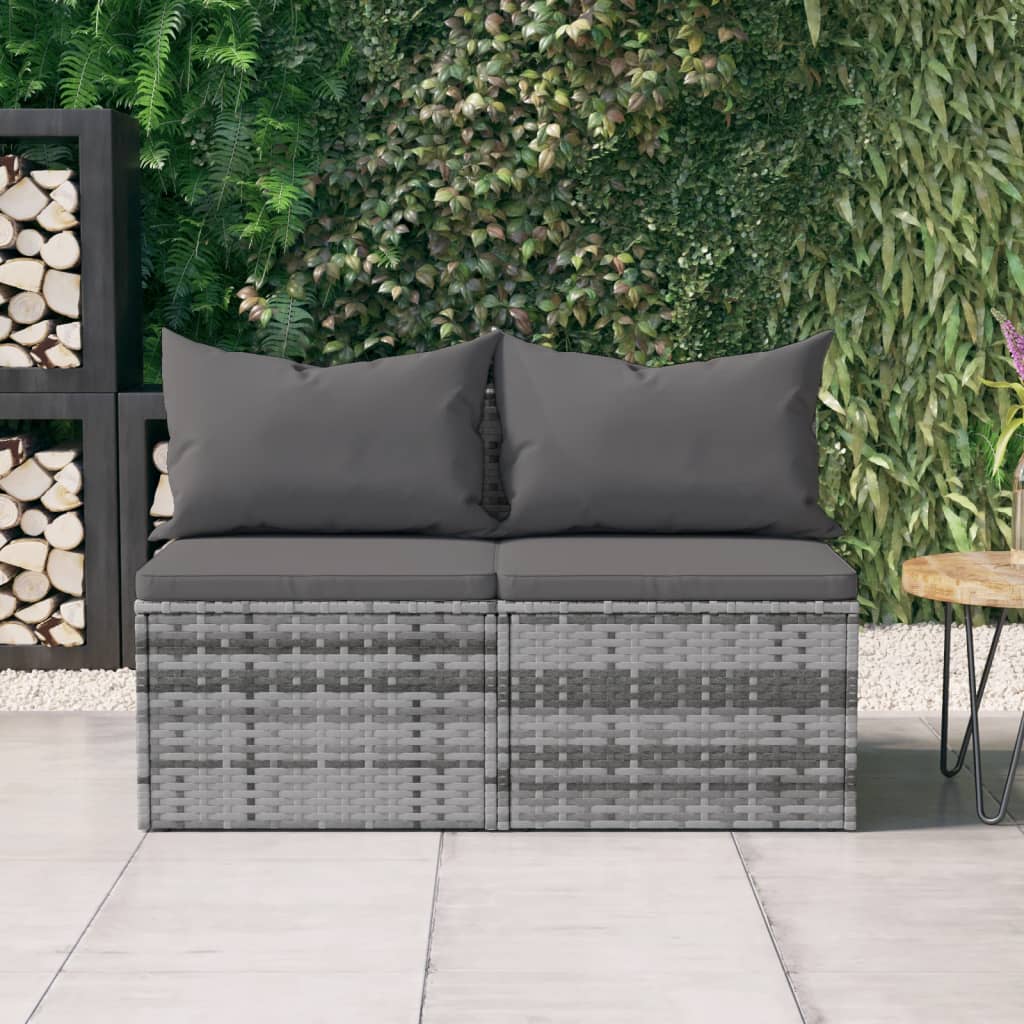 midtermoduler til havesofa 2 stk. med hynder polyrattan grå