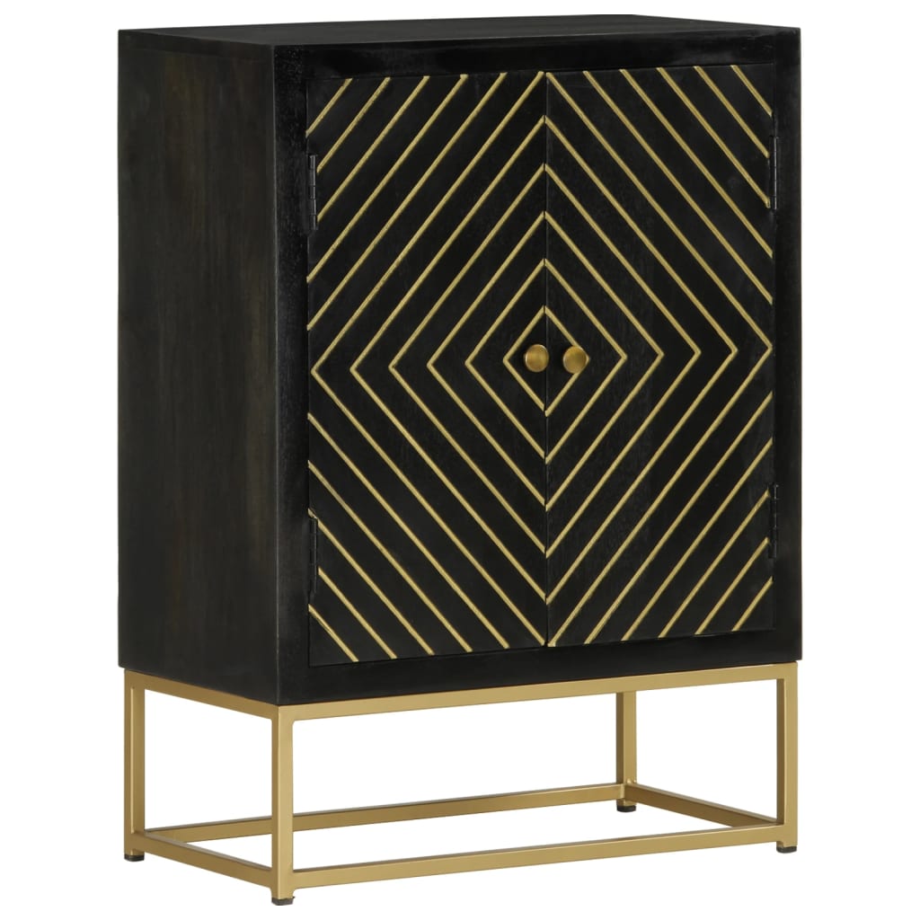 skænk med 2 låger 55x30x75 cm massivt genbrugstræ sort og guld