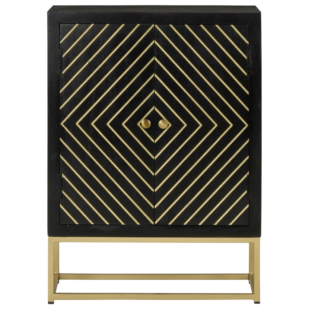 skænk med 2 låger 55x30x75 cm massivt genbrugstræ sort og guld
