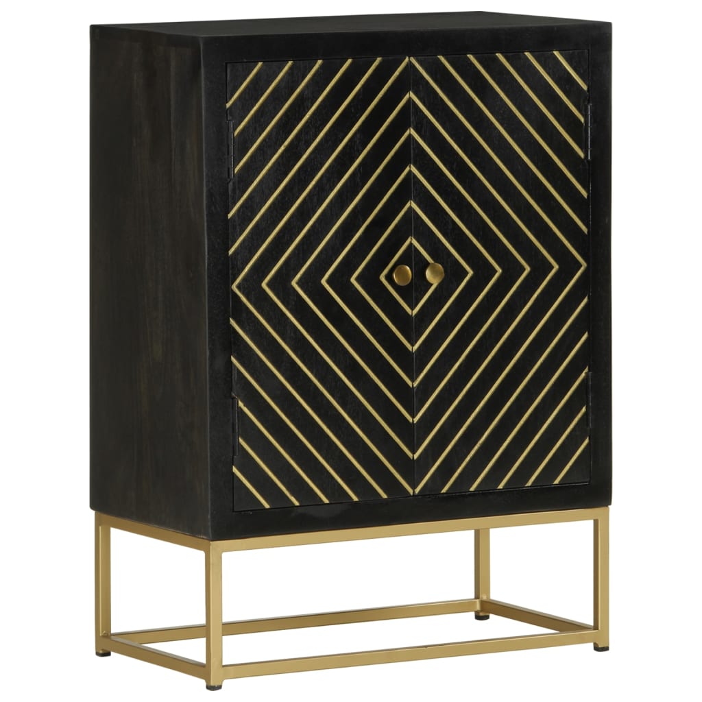 skænk med 2 låger 55x30x75 cm massivt genbrugstræ sort og guld