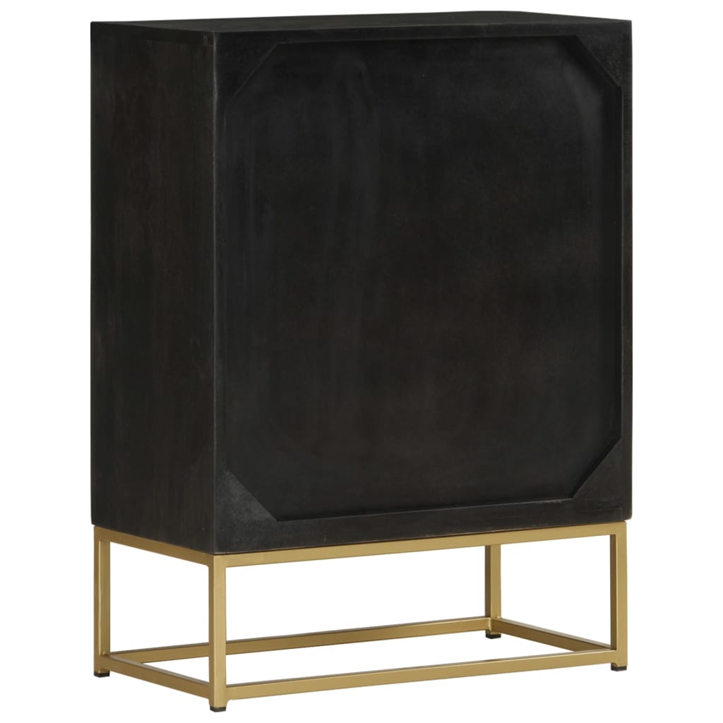 skænk med 2 låger 55x30x75 cm massivt genbrugstræ sort og guld