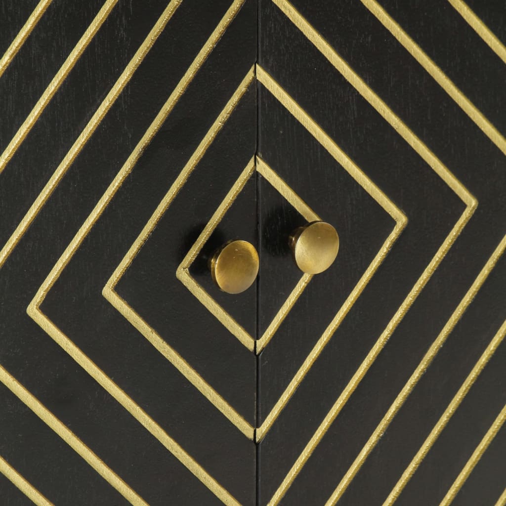 skænk med 2 låger 55x30x75 cm massivt genbrugstræ sort og guld