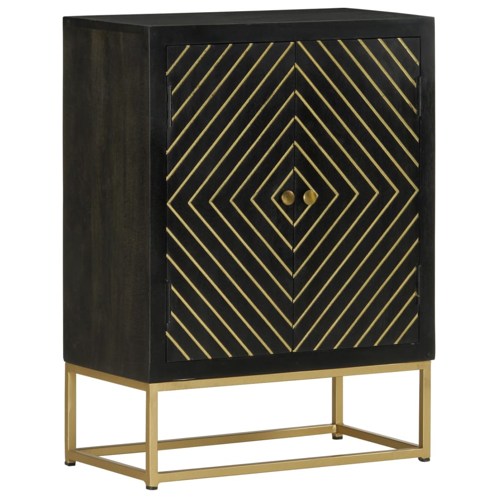 skænk med 2 låger 55x30x75 cm massivt genbrugstræ sort og guld