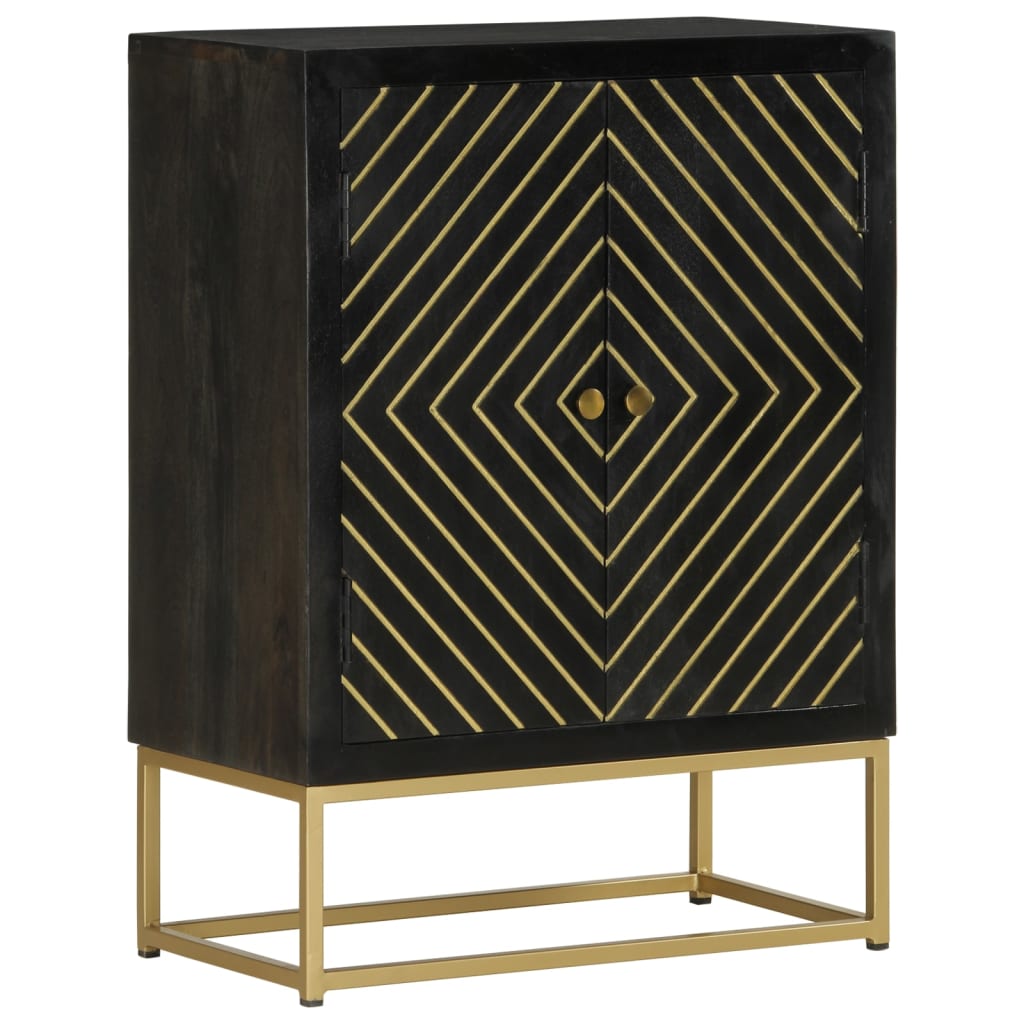 skænk med 2 låger 55x30x75 cm massivt genbrugstræ sort og guld