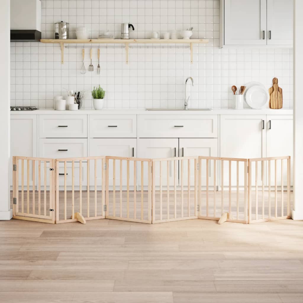 hundegitter med dør, foldbar, 6 paneler, 300 cm poppeltræ