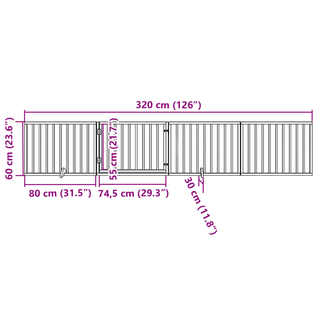 hundegitter med dør, foldbar, 4 paneler, 320 cm, poppeltræ