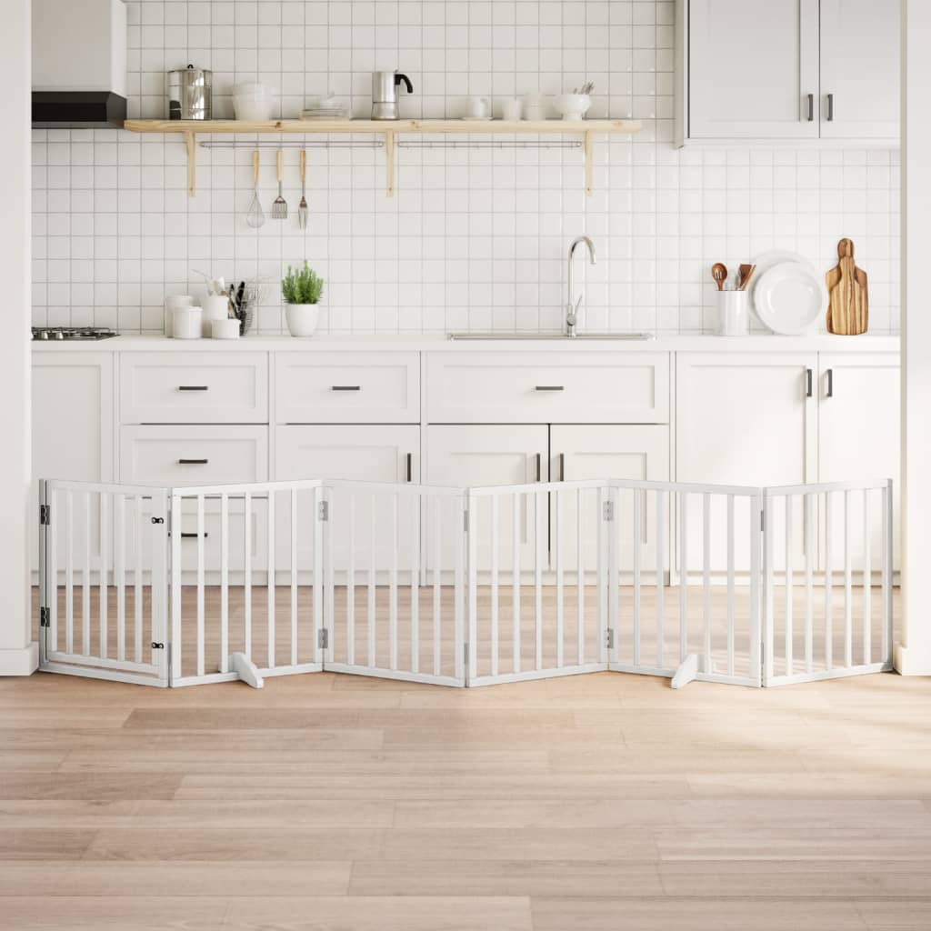 hundelåge med dør 6 paneler 300 cm foldbar poppeltræ hvid