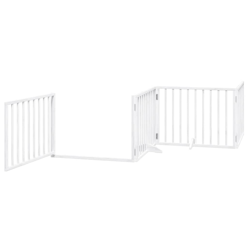 hundelåge med dør 4 paneler 320 cm foldbar poppeltræ hvid