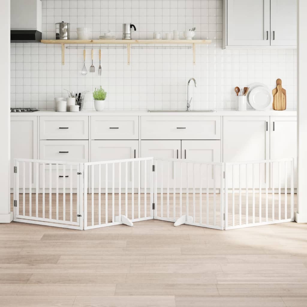 hundelåge med dør 4 paneler 320 cm foldbar poppeltræ hvid