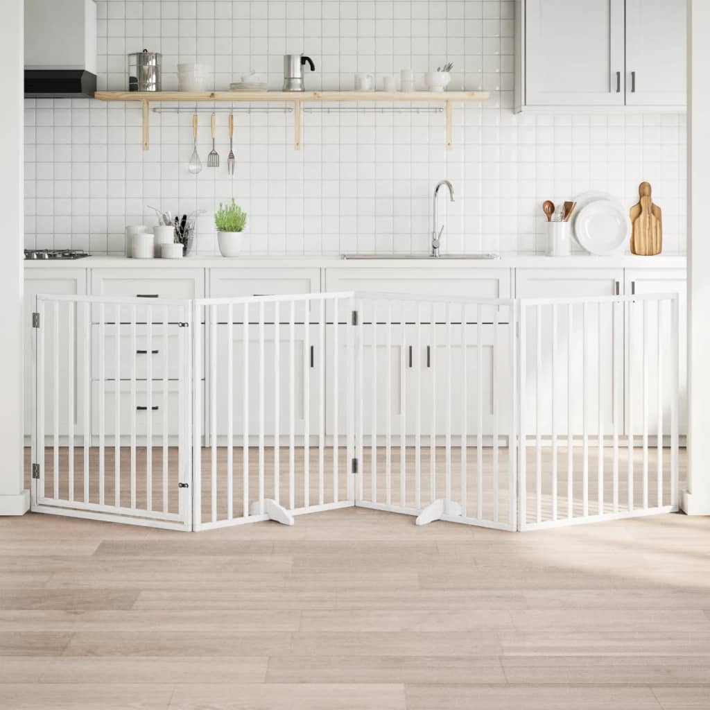 hundegitter med dør foldbar 4 paneler hvid 320 cm poppeltræ