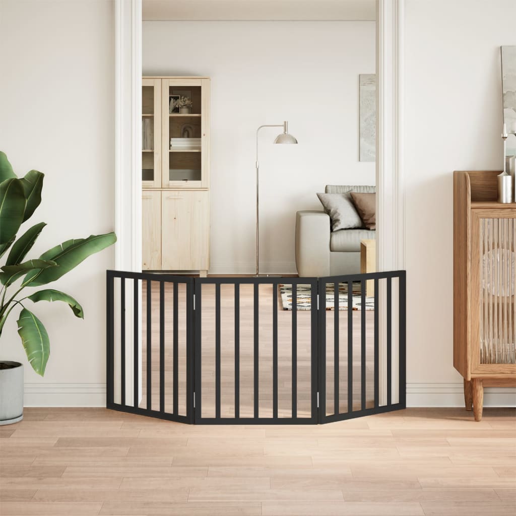 hundelåge 3 paneler 150 cm foldbar poppeltræ sort