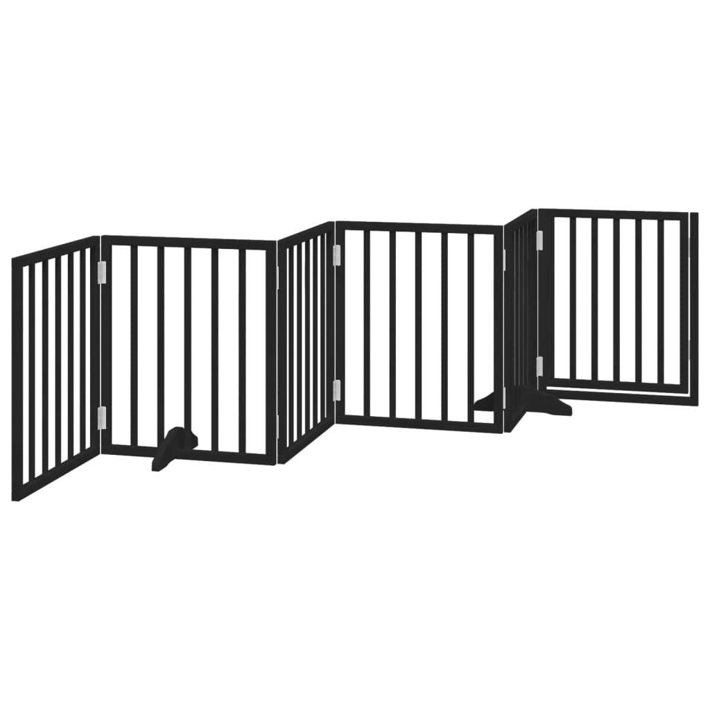 hundelåge med dør 6 paneler 300 cm foldbar poppeltræ sort