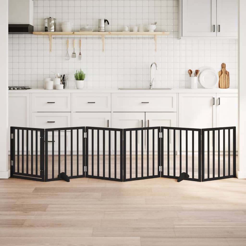 hundelåge med dør 6 paneler 300 cm foldbar poppeltræ sort