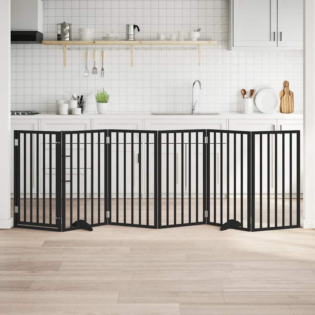 hundelåge med dør 6 paneler 300 cm foldbar poppeltræ sort