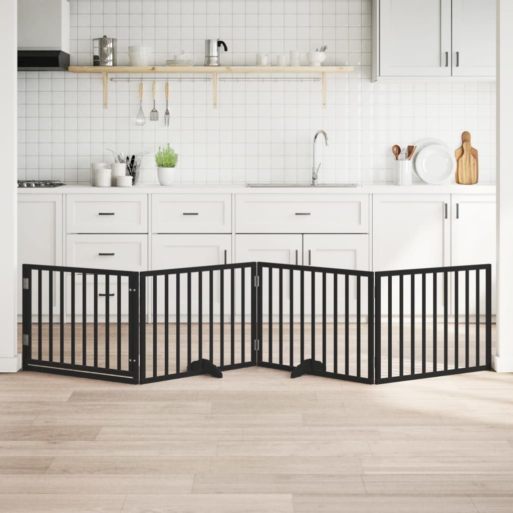 hundelåge med dør 4 paneler 300 cm foldbar poppeltræ sort