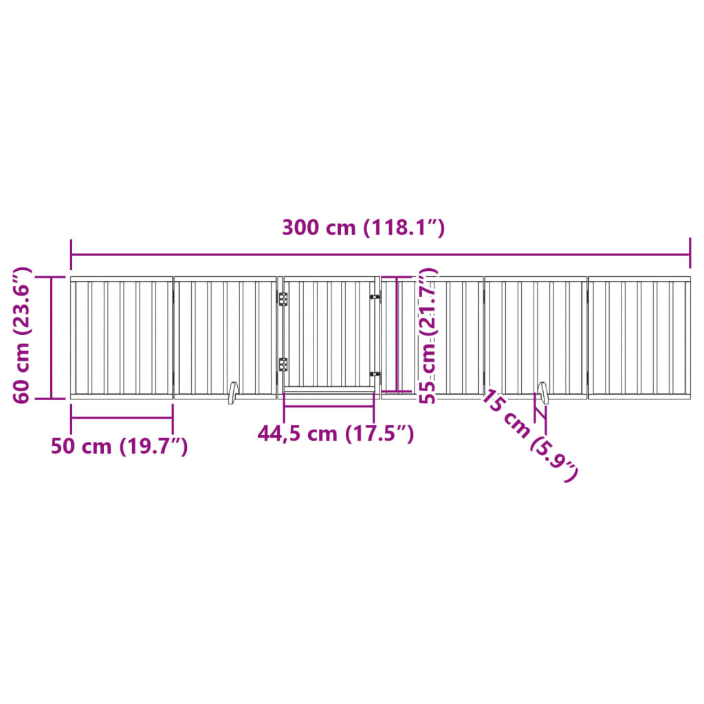 hundelåge med dør 6 paneler 300 cm foldbar poppeltræ brun