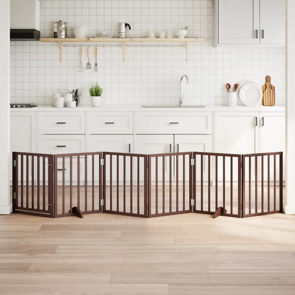 hundelåge med dør 6 paneler 300 cm foldbar poppeltræ brun