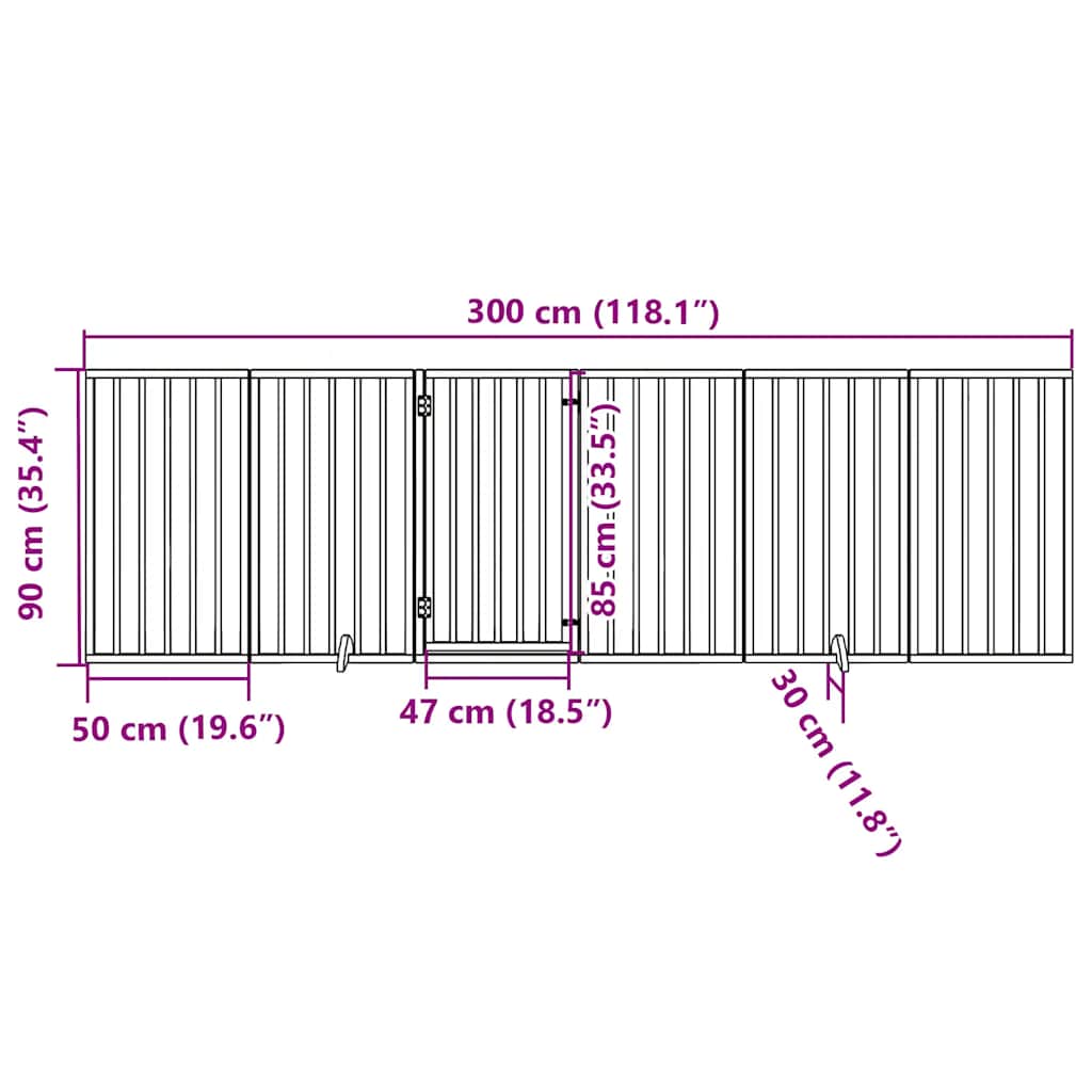 hundegitter med dør foldbar 6 paneler brun 300 cm poppeltræ