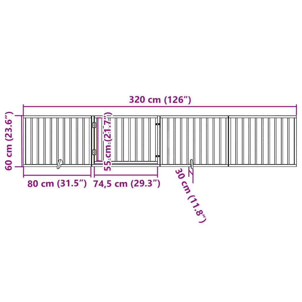hundegitter med dør foldbar 4 paneler brun 320 cm poppeltræ
