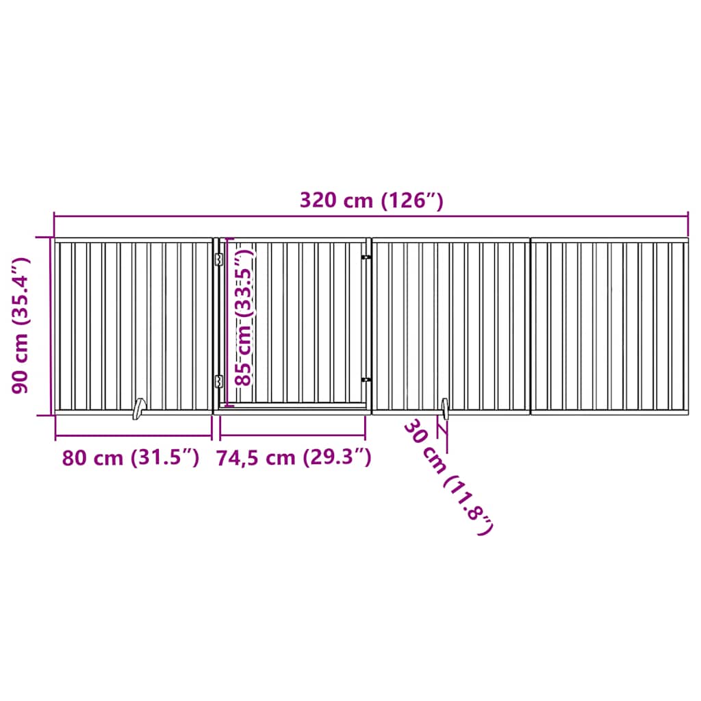 hundegitter med dør foldbar 4 paneler brun 320 cm poppeltræ