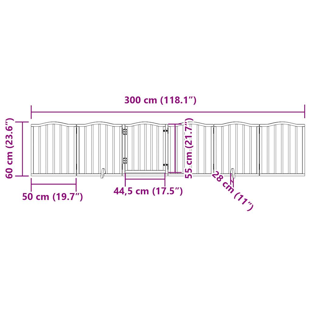 hundelåge med dør 6 paneler 300 cm foldbar poppeltræ hvid